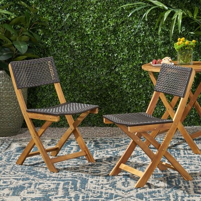 VASIP Set of 2 Wooden Outdoor Patio Dining Chair, Weatherproof Outdoor Folding Chairs with Woven Mesh Rattan for Lawn, Garden, Backyard