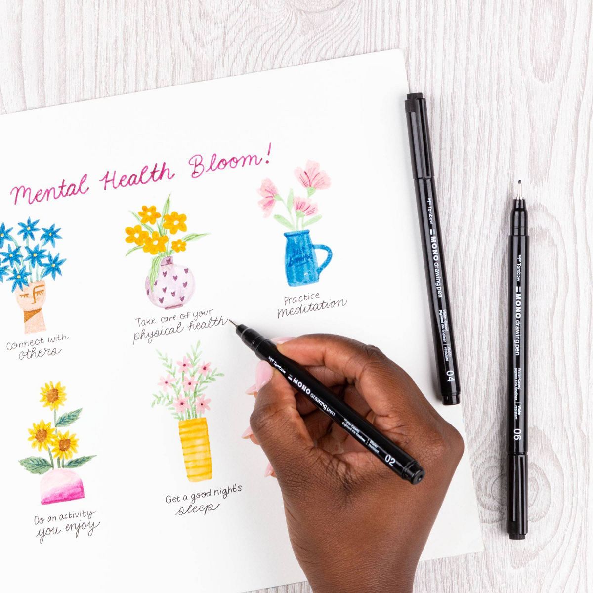 6ct MONO Drawing Pens Black - Tombow: Quick Drying, Durable Tip, Technical & Illustration Pens, Bold to Extra Fine Points - thumbnail 9