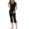 cheibear Women's Round Neck Loungewear with Capri Pants Pajama Set - 2 of 4