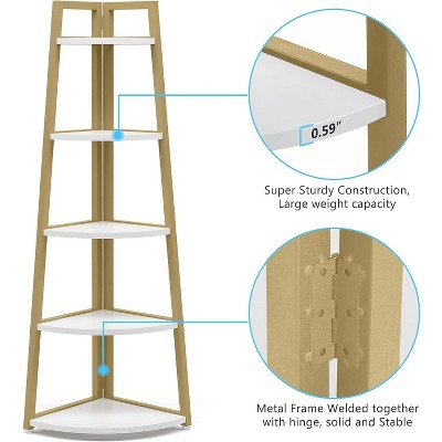 Gold and White 70" 5-Tier Corner Ladder Shelf