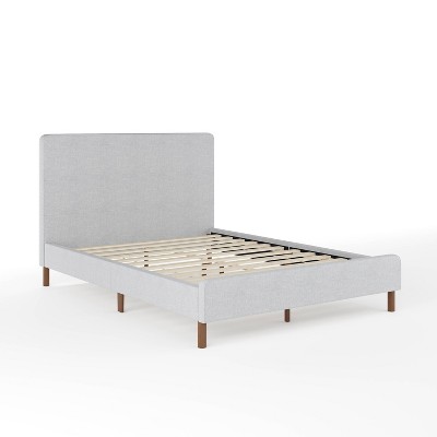 Martha Stewart Full Britta Upholstered Platform Bed Gray/Walnut