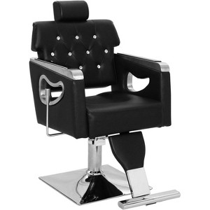 Professional Barber Chair, PU Leather Salon Chair with Hydraulic Height Adjustment, 360° Swivel & Reclining, Black & Chrome - 1 of 4