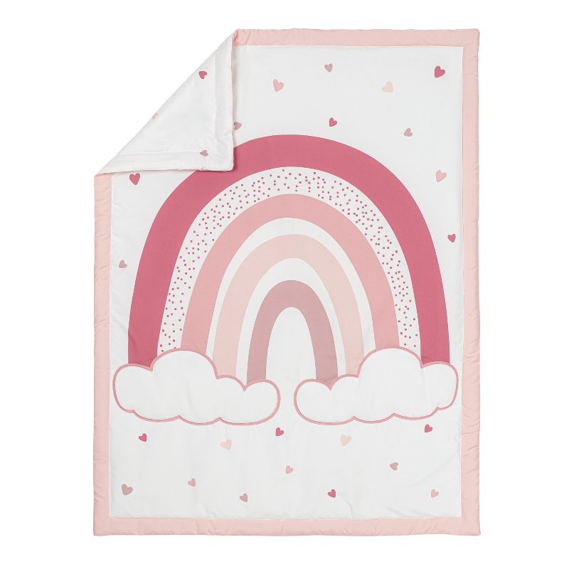 Sweet Jojo Designs Girl Baby Crib Bedding Set - Boho Rainbow and Hearts Pink Ivory 3pc, 4 of 7
