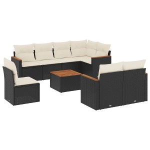vidaXL 9 Piece Patio Sofa Set with Cushions Black and Cream - With Table - 1 of 4
