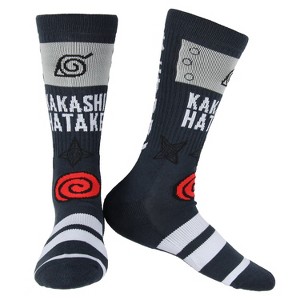 Naruto Shippuden Kakashi Hatake Hidden Leaf Village Logo Athletic Crew Socks - 1 of 4