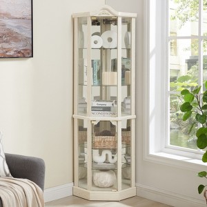 FONTOI Carved Curio Cabinet, Glass Corner Display Cabinet with Adjustable Glass Shelves for Living Room and Bedroom, White, 16.73"*71.93"*16.73" - 1 of 4