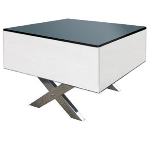 HomeRoots 20" Black And White Mirrored Glass Square Cross Legs End Table - 1 of 4