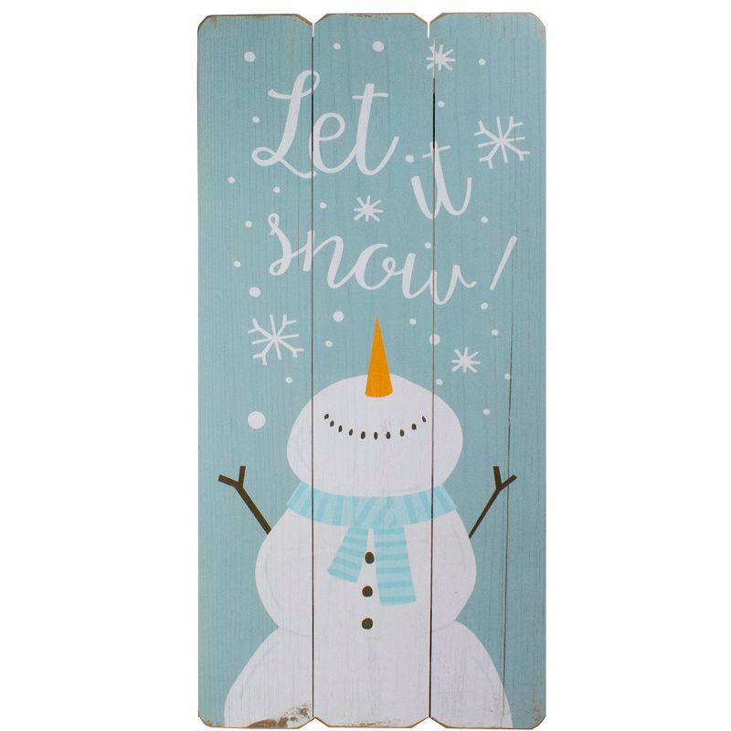 Northlight 24" Wooden 'Let It Snow' Snowman Hanging Christmas Wall Sign, 1 of 5