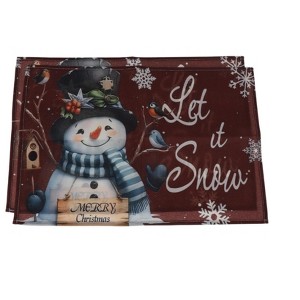 Unique Bargains Christmas Place Mats Snowman Flax 11.8"x17.7" 2 Pcs - 1 of 4
