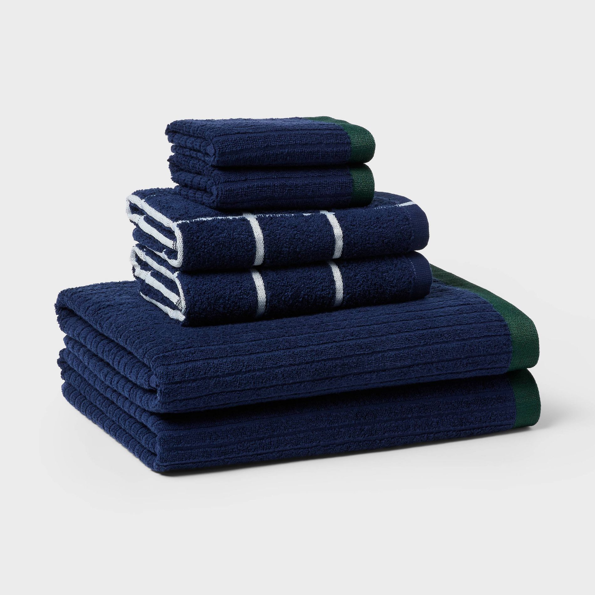 6pc Everyday Ribbed Dorm Towel Set Navy/White - Room Essentials™