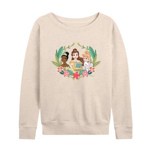 Women's - Disney - Belle Tiana Cinderella Lightweight French Terry Wide Neck Long Sleeve Shirt - 1 of 4