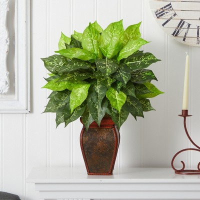 23-Inch Green Dieffenbachia Silk Plant with Decorative Vase
