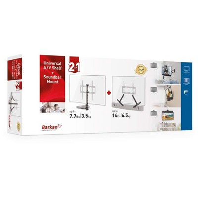 Adjustable Black Steel Universal Soundbar Mount and AV Shelf