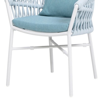 Sky Blue Aluminum Rope Outdoor Dining Chair with Cushions, Set of 2