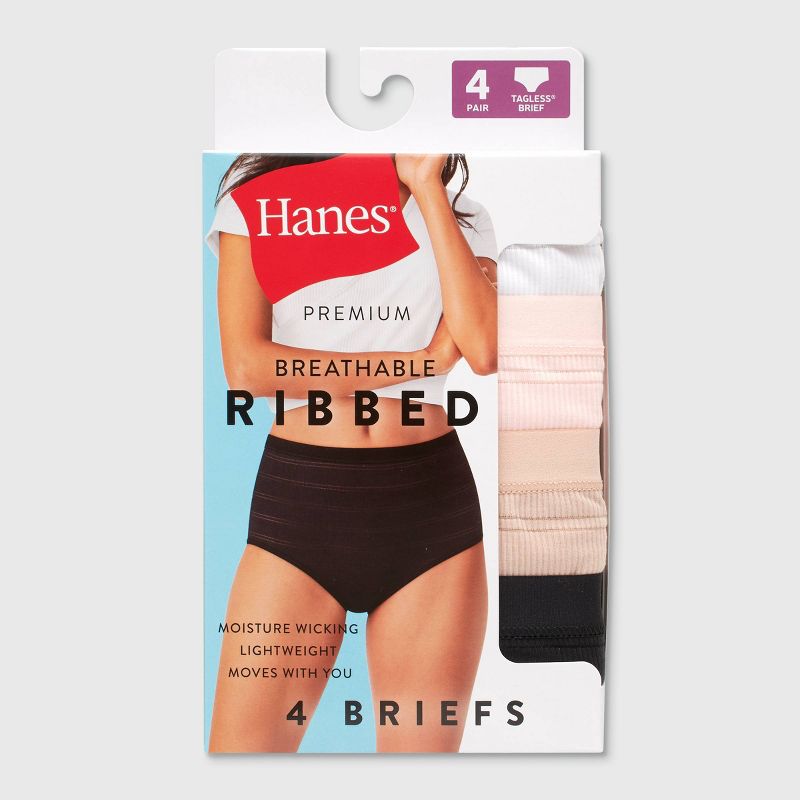 Hanes Premium Women's 4pk Breathable Ribbed Briefs - Black/Beige/White, 2 of 5