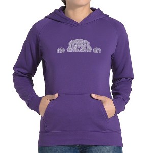 LA Pop Art Women's Word Art Hooded Sweatshirt - Peeking Dog - 1 of 4