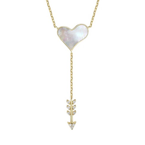 14K Gold Plated Cupid’s Arrow Heart Y-Necklace with Cubic Zirconia and Mother of Pearl – A Romantic and Elegant Design Featuring Sparkling Accents - image 1 of 2