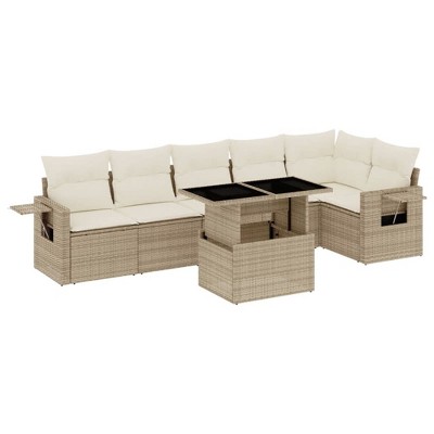 vidaXL 7 Piece Patio Sofa Set with Cushions - Beige and Cream