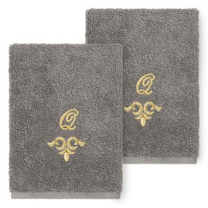 Linum Home Textiles 100% Turkish Cotton MONICA Gold Thread 2PC Embellished Washcloth Set - 1 of 3