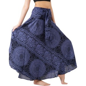 Women's Boho Maxi Skirt - Floral Print Long Flowy Skirt Blossom Navy - 1 of 4