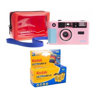 dubblefilm SHOW Reusable 35mm Film Camera with Flash (Pink) w/Kodak 35mm 3-Pack