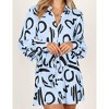 BLUEMING Womens Collar V Neck Striped Shirts Button Down Long Lantern Sleeves Tunic Mini Shirt Dress with Belt - 2 of 3