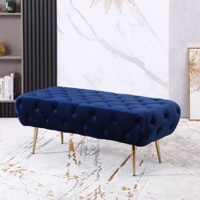 NicBex Upholstered Bench,50 inch Velvet Ottoman with Gold Metal Legs for Living Room,Entryway