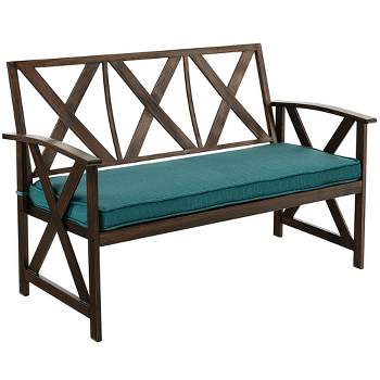 Costway Outdoor Garden Park Bench with Padded Cushion Wood Grain Coated Heavy Duty Frame