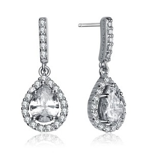 Guili Sterling Silver Cubic Zirconia Teardrop Earrings, Available in Rhodium or Rose Plating, A Timeless and Elegant Sparkle for Any Occasion - 1 of 3