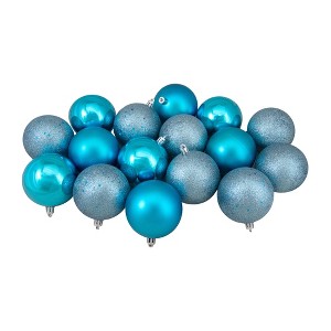 Northlight 16ct Shatterproof 4-Finish Christmas Ball Ornament Set 3” - Turquoise - 1 of 4