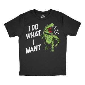 Youth Funny T Shirts I Do What I Want Sarcastic T Rex Graphic Novelty Tee For Kids - Crazy Dog Youth T Shirt With Dinosaur Sayings - 1 of 4