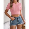 Coolmee Women Crew Neck Cable Knit Short Sleeve Short Navel Top Holiday Sweater Pullovers - 2 of 4