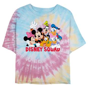 Juniors Womens Mickey & Friends Disney Squad Group Shot T-Shirt