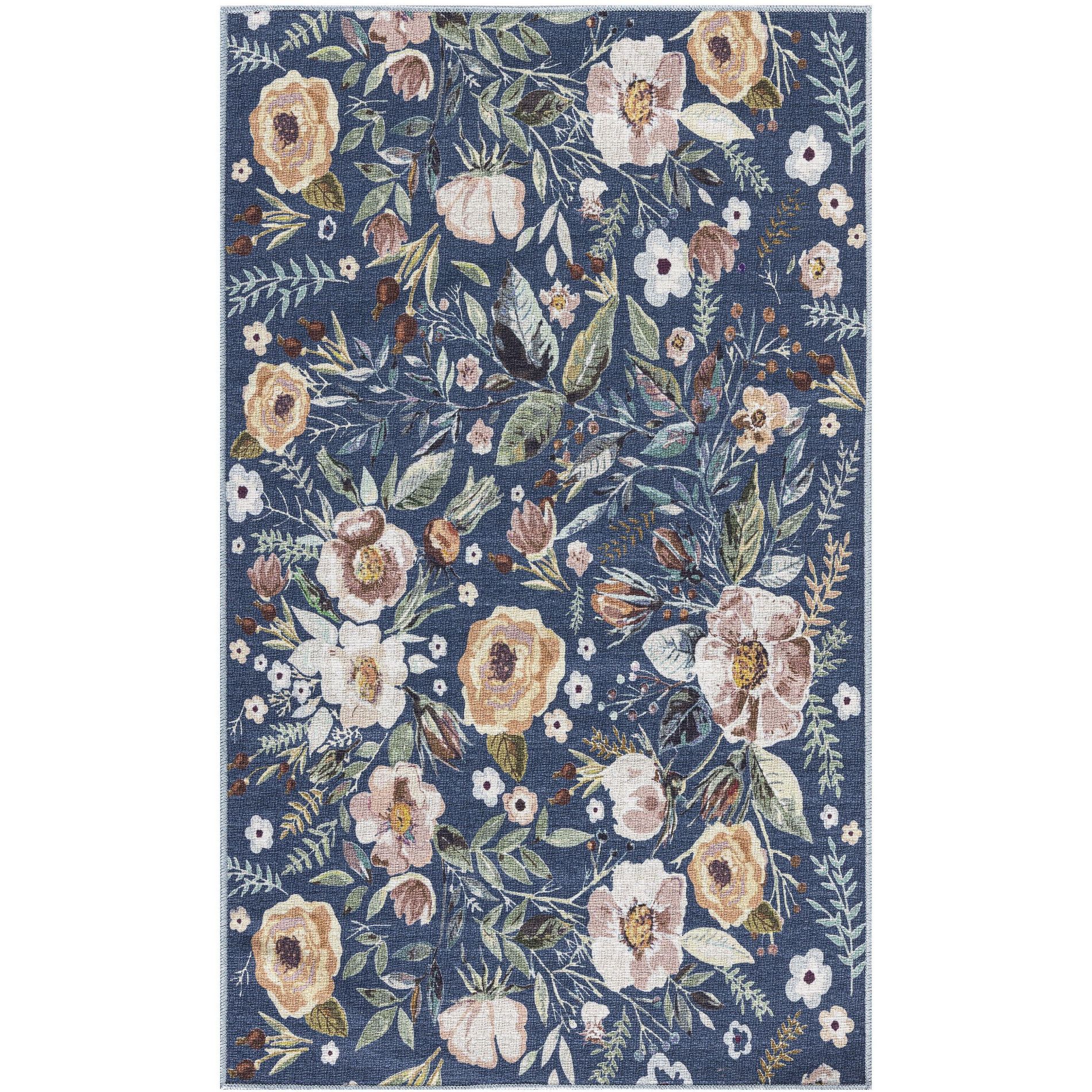 Nourison Nourison Washables 3' x 5' Navy Multicolor Vintage Indoor Non-Slip Flatweave Rug