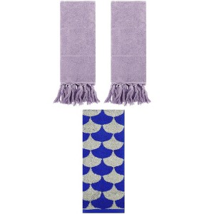 REGALWOVEN 3 Packs Geometric and Solid Absorbent Soft Cotton Hand Towel Set - 1 of 4