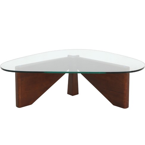 LeisureMod Coffee Table Triangular Glass Top Center Table with Glossy Ash Wood Base for Home Living Room Office Imperial Collection - image 1 of 4