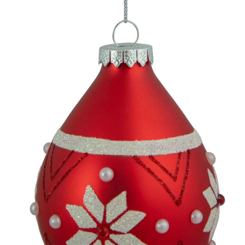 Northlight 5.25" Glittered Red and White Snowflake Glass Finial Christmas Ornament, 5 of 7