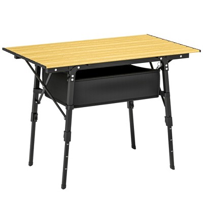 Outsunny 3ft Portable Camping Table, Adjustable Height Aluminum Small Folding Table with Storage Bag