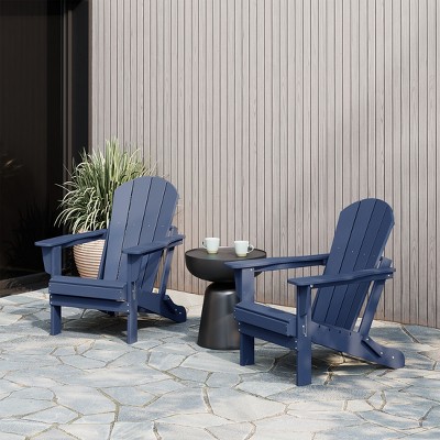 Navy Blue HDPE Outdoor Folding Adirondack Chair Set