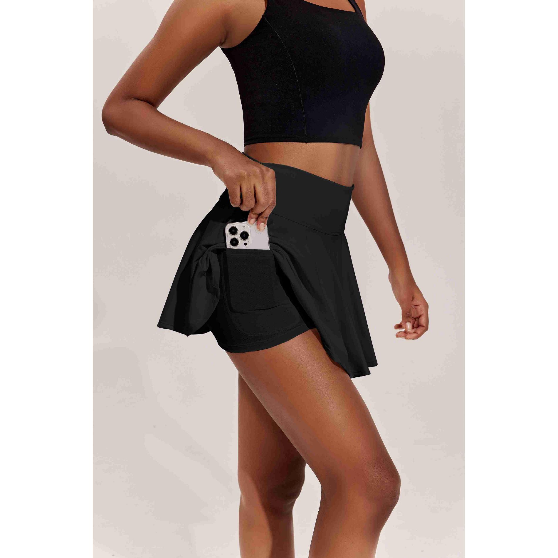 Pinspark Women's High-Rise Pleated Tennis Skort with Built-In Shorts and Pocket - Lightweight Active Skirt for Tennis and Golf