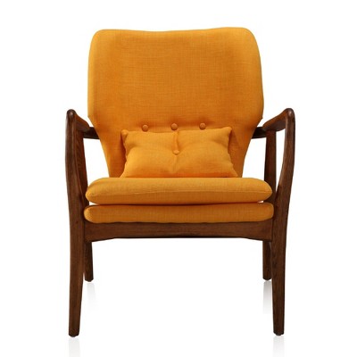 Bradley Mid-Century Yellow and Walnut Solid Wood Accent Chair and Ottoman