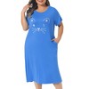 Women's Plus Size Cute Print Crew Neck Short Sleeve Split Hem Midi Sleep Shirts Lounge Nightgowns with Pockets - Agnes Orinda - 2 of 4