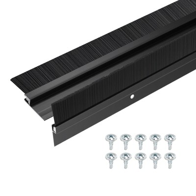 Unique Bargains Aluminum Nylon Door Brush Bottom Sweeps 35.46" x 1.89" Black 2 Pcs