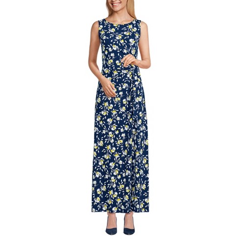 Lands End Women s Sleeveless Tie Waist Maxi Dress Small Deep Sea Navy Floral