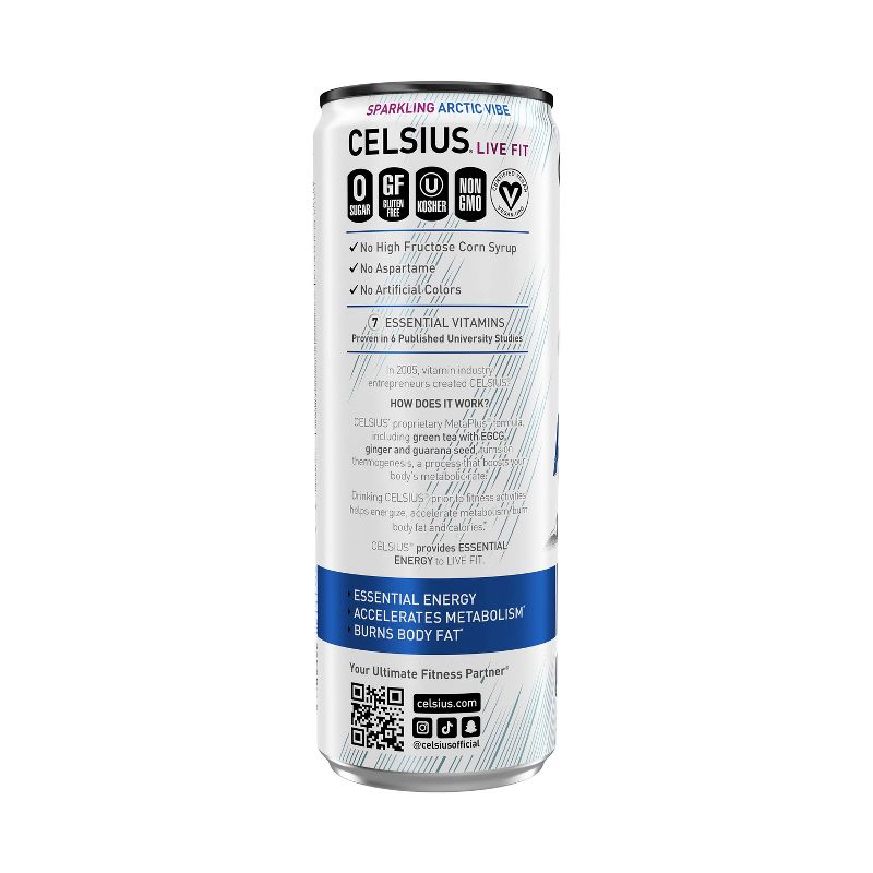 Celsius Sparkling Arctic Vibe Energy Drink - 12 fl oz Can, 3 of 7