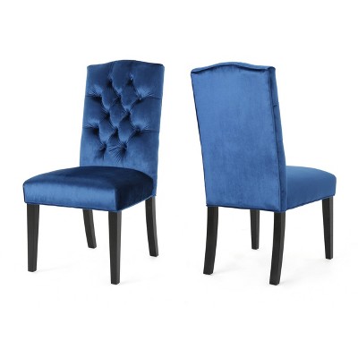 Set Of 2 Nickolai Traditional Crown Top Velvet Dining Chair Navy Blue ...