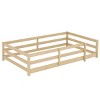 INFURNIC Beds Montessori Floor Bed with Fence Sturdy Wooden Frame for Kids Play and Sleep Space, Brown, 77"*42.6"*15.7" - 3 of 4