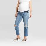 Under Belly Distressed Straight Cropped Maternity Jeans - Isabel Maternity by Ingrid & Isabel™ Blue