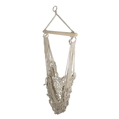 Ivory Cotton Macrame Hanging Hammock Chair with Wooden Bar