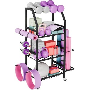 MOEPISY Weight Rack for Home Gym, Yoga Mat Storage Holder with Lockable Wheels, Dumbbell Stand with Hooks - 1 of 4
